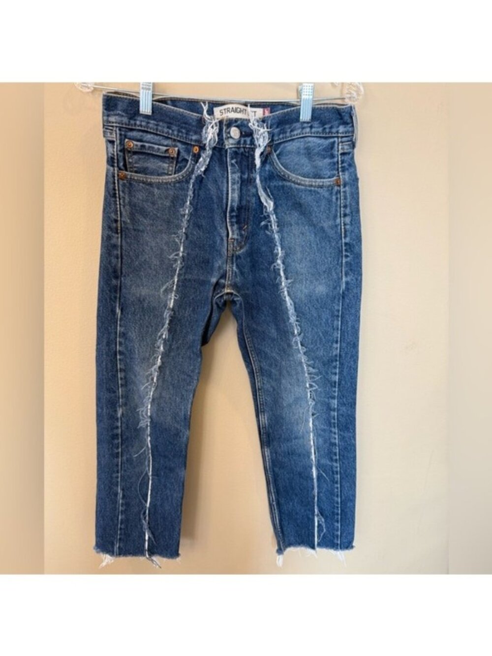 Levi’s Women’s Reworked Custom Jeans Upcycled 505 Straight Distressed 30 Waist